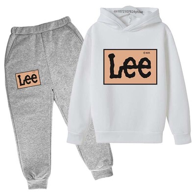 Детски семпъл ежедневен печат с букви 2 бр. Пролет Есен Пуловер Суичър + Панталони Анцузи 2-13 години Момчета Момичета Streetwear Комплекти дрехи