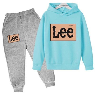 Детски семпъл ежедневен печат с букви 2 бр. Пролет Есен Пуловер Суичър + Панталони Анцузи 2-13 години Момчета Момичета Streetwear Комплекти дрехи