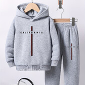 Pavasara un rudens zēnu ērts flīsa kapucis, ikdienas skriešanas kostīms Izpārdots sporta svītrains ar burtiem apdrukāts kapuces uzvalks 4T-14T