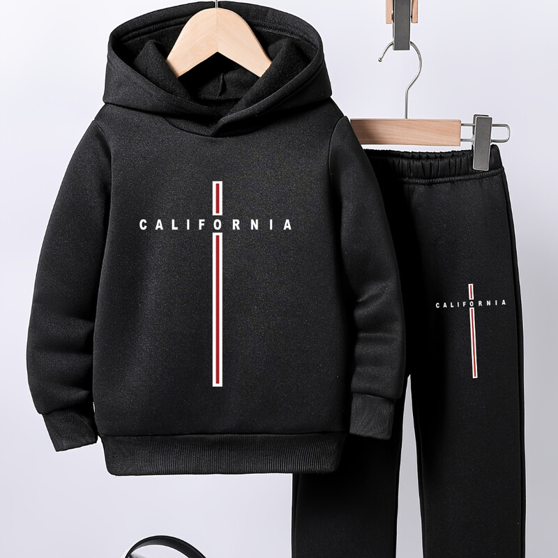 Pavasara un rudens zēnu ērts flīsa kapucis, ikdienas skriešanas kostīms Izpārdots sporta svītrains ar burtiem apdrukāts kapuces uzvalks 4T-14T