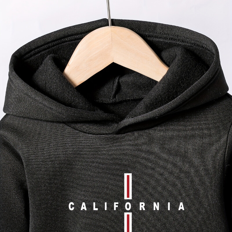 Pavasara un rudens zēnu ērts flīsa kapucis, ikdienas skriešanas kostīms Izpārdots sporta svītrains ar burtiem apdrukāts kapuces uzvalks 4T-14T