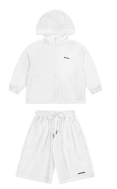 2024. gada vasaras pavasaris, jaunas meitenes ar garām piedurknēm plānu apģērbu komplekts pusaudžu sauļošanās jaka ar kapuci + šorti, 2 gab., uzvalks, puiša jaka tērpi