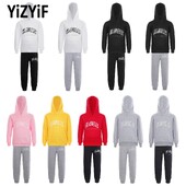 Bērni, zēni, meitenes, ar burtiem apdrukāti sporta tērpi, sporta tērpi ar garām piedurknēm, kapuci ar kapuci, ar elastīgu jostasvietu biksēm