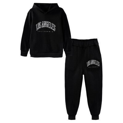 Bērni, zēni, meitenes, ar burtiem apdrukāti sporta tērpi, sporta tērpi ar garām piedurknēm, kapuci ar kapuci, ar elastīgu jostasvietu biksēm