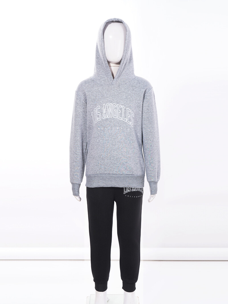 Bērni, zēni, meitenes, ar burtiem apdrukāti sporta tērpi, sporta tērpi ar garām piedurknēm, kapuci ar kapuci, ar elastīgu jostasvietu biksēm