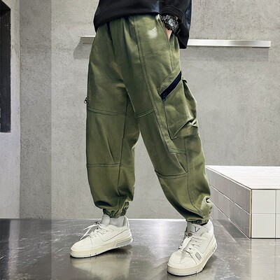 Момче, памучни красиви спортни панталони на открито, детски, тийнейджърски, пролетни, есенни работни панталони, модни джобни декорации, ежедневни панталони 4-14 години