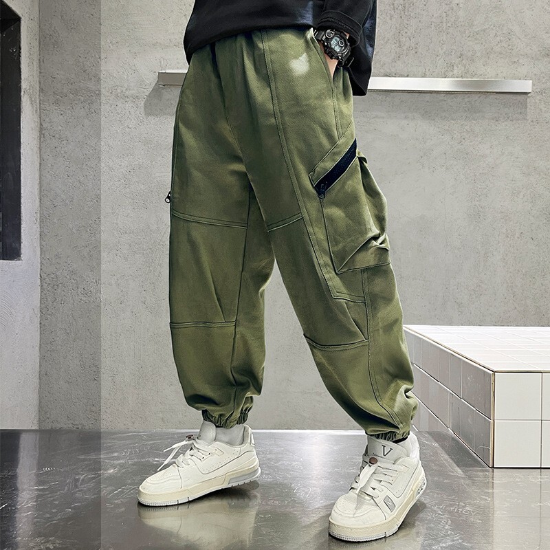 Момче, памучни красиви спортни панталони на открито, детски, тийнейджърски, пролетни, есенни работни панталони, модни джобни декорации, ежедневни панталони 4-14 години