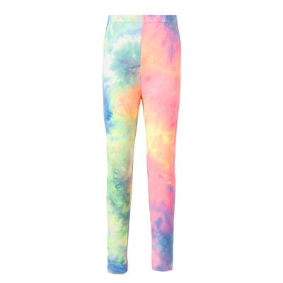 Детски танцови тренировъчни дрехи за бягане Момичета Tie Dye Print Еластична талия Еластичен панталон Slim Fit Клинове Панталони Спортни ежедневни панталони