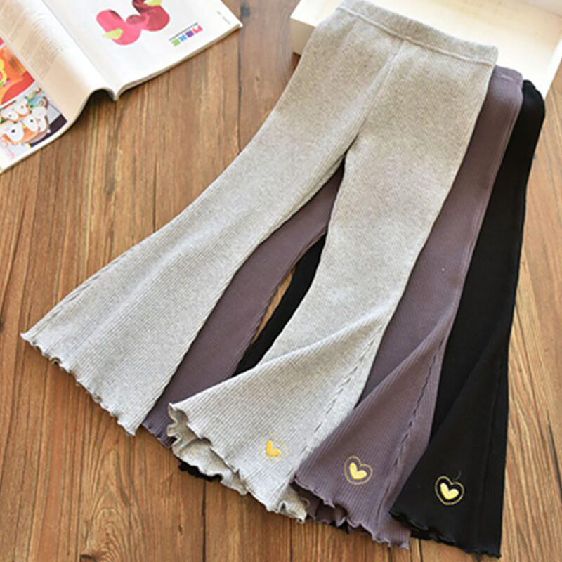 Лятна мода за момичета Модерни панталони с изпъкнал ластик на талията Детски удобни и стилни плетени панталони със сърце за топло време