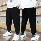 Нови пролетни и есенни едноцветни момчешки свободни и удобни тънки панталони Полиестерни спортни панталони за свободното време с ластик на талията Предпазни панталони за крака