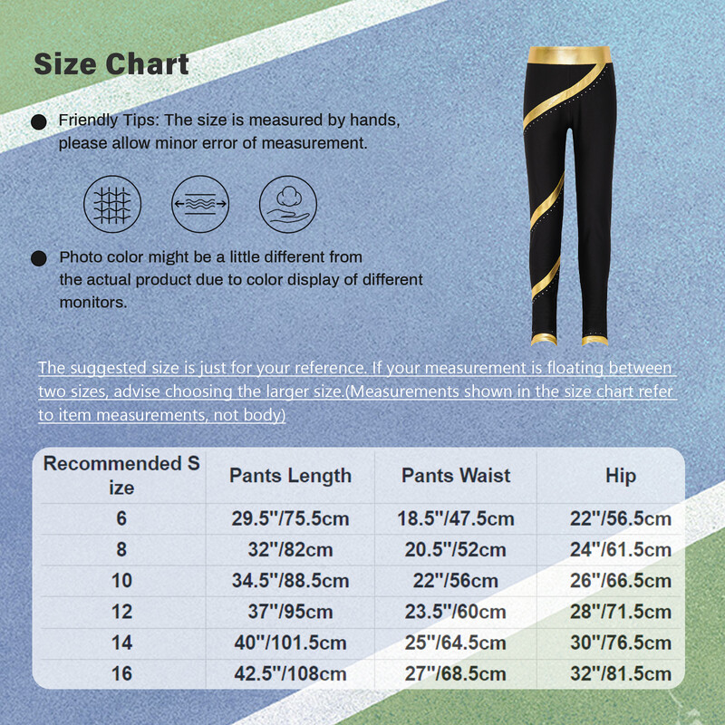 Детски момичета Спортни панталони Фигурно пързаляне Гимнастика Изпълнение Тренировка Клинове Костюм Блестящи панталони с метални райета с кристали