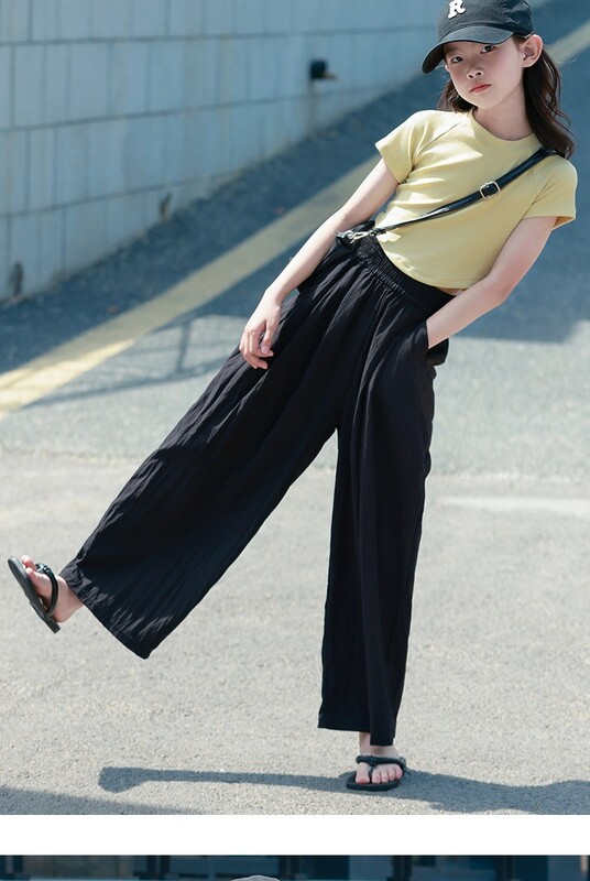 Άνοιξη Καλοκαίρι Ice Silk Cool παιδικό παντελόνι με φαρδύ πόδι ψηλόμεσο casual μαύρο ροζ κορεάτικο παντελόνι μόδας κορίτσι μασίφ παντελόνι