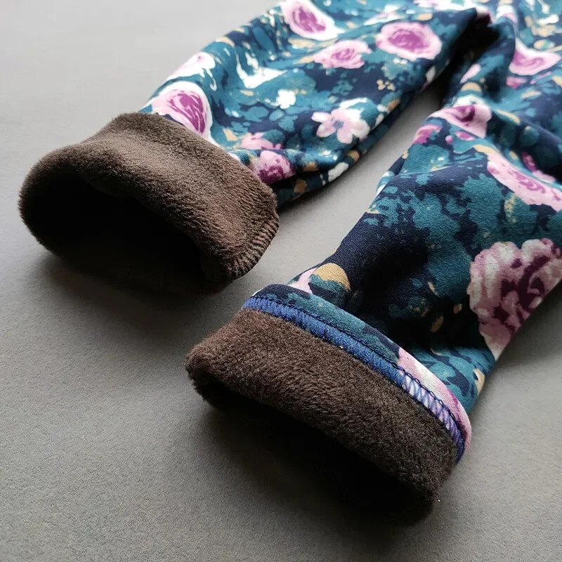 Φθινοπωρινό χειμωνιάτικο ζεστό παντελόνι για κοριτσάκια κολάν Παιδικό χοντρό παντελόνι καρτούν στενό μολύβι παντελόνι Vintage λουλούδια κολάν