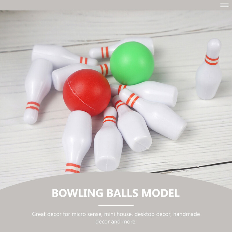 2 komplekti mikromänguasju, keeglipalli mudel, minimaja varustusruum, miniatuurne plastist väike aksessuaar, simuleeritud pallid, stseenikoogid