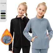 (120-150) Зимно поларено яке за момичета, йога, яке за танци, яке за фитнес за бягане на открито, тънко детско спортно палто, риза за фитнес с дълъг ръкав