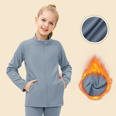 (120-150) Зимно поларено яке за момичета, йога, яке за танци, яке за фитнес за бягане на открито, тънко детско спортно палто, риза за фитнес с дълъг ръкав