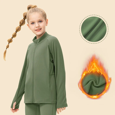 (120-150) Зимно поларено яке за момичета, йога, яке за танци, яке за фитнес за бягане на открито, тънко детско спортно палто, риза за фитнес с дълъг ръкав