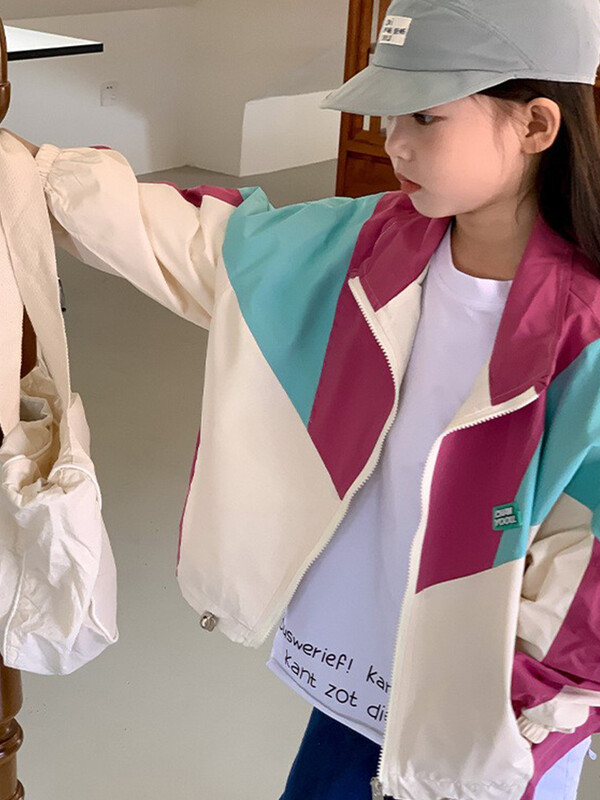 Μαλακές καμπαρντίνες Ανοιξιάτικο μπουφάν μόδας για κορίτσια Φθινόπωρο Παιδικό Colorblocking φερμουάρ Εξωτερικά ρούχα μπέιζμπολ για εξωτερικούς χώρους Αθλητικά ρούχα Νέα