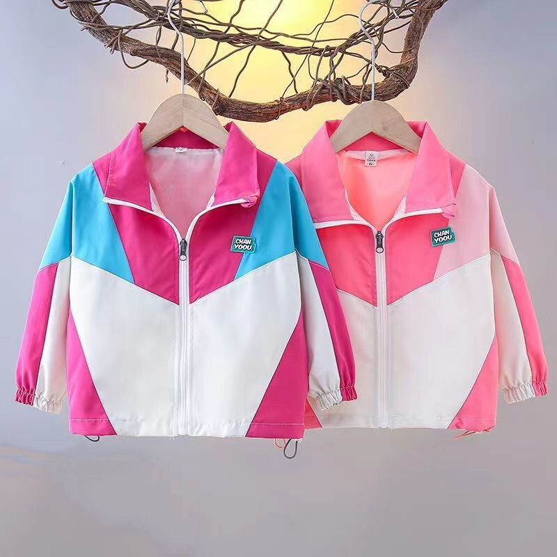 Μαλακές καμπαρντίνες Ανοιξιάτικο μπουφάν μόδας για κορίτσια Φθινόπωρο Παιδικό Colorblocking φερμουάρ Εξωτερικά ρούχα μπέιζμπολ για εξωτερικούς χώρους Αθλητικά ρούχα Νέα