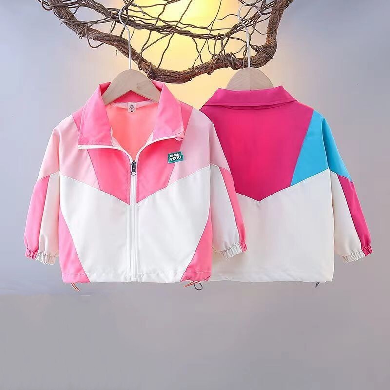 Μαλακές καμπαρντίνες Ανοιξιάτικο μπουφάν μόδας για κορίτσια Φθινόπωρο Παιδικό Colorblocking φερμουάρ Εξωτερικά ρούχα μπέιζμπολ για εξωτερικούς χώρους Αθλητικά ρούχα Νέα