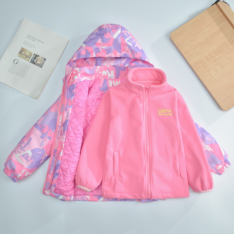 2024 φθινόπωρο παιδικό νέο κοριτσίστικο μπουφάν με κουκούλα αντιανεμικό αδιάβροχο σπορ μόδας σε εξωτερικούς χώρους με τοπ χειμωνιάτικο φλις ζεστά ρούχα