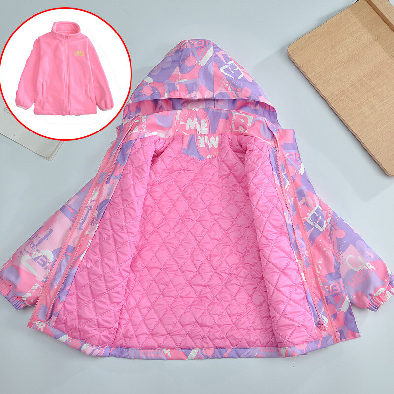 2024 φθινόπωρο παιδικό νέο κοριτσίστικο μπουφάν με κουκούλα αντιανεμικό αδιάβροχο σπορ μόδας σε εξωτερικούς χώρους με τοπ χειμωνιάτικο φλις ζεστά ρούχα