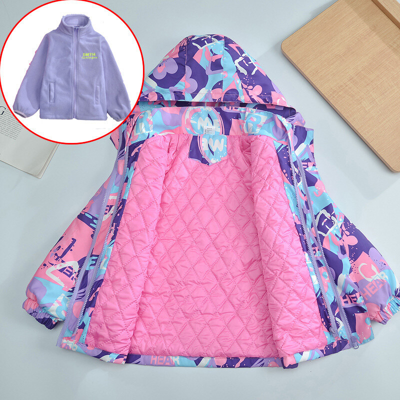 2024 φθινόπωρο παιδικό νέο κοριτσίστικο μπουφάν με κουκούλα αντιανεμικό αδιάβροχο σπορ μόδας σε εξωτερικούς χώρους με τοπ χειμωνιάτικο φλις ζεστά ρούχα