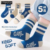5 pari novih dječjih čarapa Jesen Zima Slova u korejskom ins stilu Čarape za dječake i djevojčice Ležerne udobne dječje sportske čarape