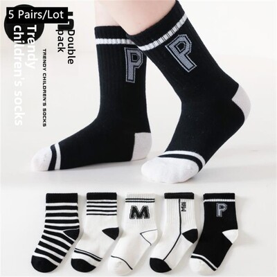 5 pari novih dječjih čarapa Jesen Zima Slova u korejskom ins stilu Čarape za dječake i djevojčice Ležerne udobne dječje sportske čarape