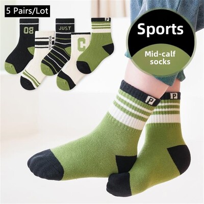 5 pari novih dječjih čarapa Jesen Zima Slova u korejskom ins stilu Čarape za dječake i djevojčice Ležerne udobne dječje sportske čarape