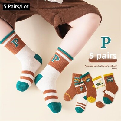 5 pari novih dječjih čarapa Jesen Zima Slova u korejskom ins stilu Čarape za dječake i djevojčice Ležerne udobne dječje sportske čarape