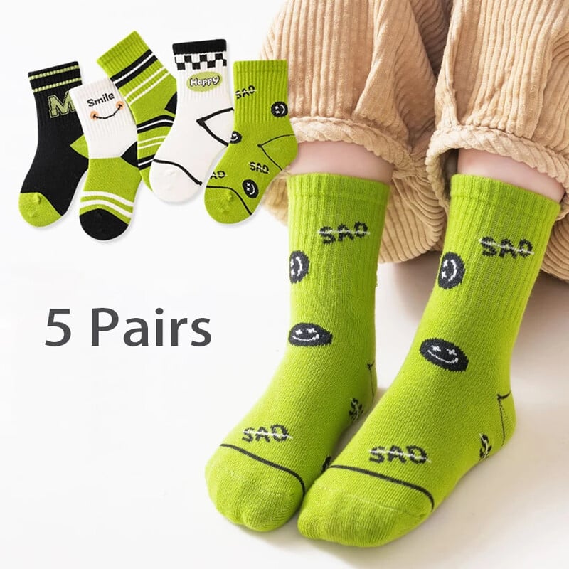 5 pari novih dječjih čarapa Jesen Zima Slova u korejskom ins stilu Čarape za dječake i djevojčice Ležerne udobne dječje sportske čarape