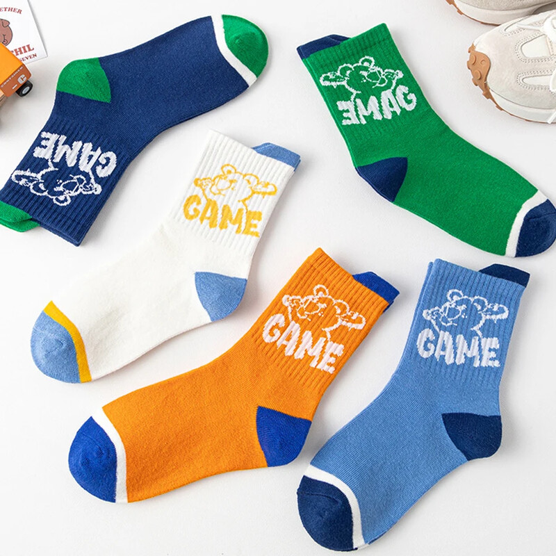 5 perechi de șosete pentru copii absorbanți de transpirație, respirabili, de desene animate, la modă, șosete pentru copii, băieți, fete, sport în aer liber, șosete 2025 nou