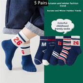 5 чифта Детски чорапи за момчета и момичета Тенис Детски спортни училищни чорапи Пролет Есен Мек памучен спортен чорап за малки деца със средна тръба