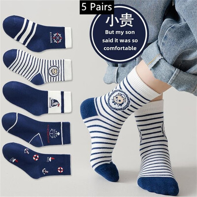 5 чифта Детски чорапи за момчета и момичета Тенис Детски спортни училищни чорапи Пролет Есен Мек памучен спортен чорап за малки деца със средна тръба