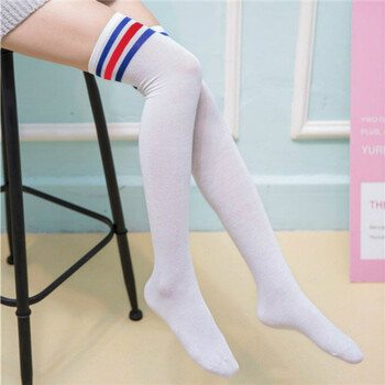 Lolita Rainbow Knee Cotton Socks JK Girls Thigh Striped Stockings Long Striped Socks Секси студентски чорапи над коляното Medias