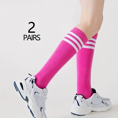 2 para ženskih telećih čarapa srednje čarape na tri prečke prugaste čarape dokolenice sportske ženske čarape jednobojne čarape na tri prečke