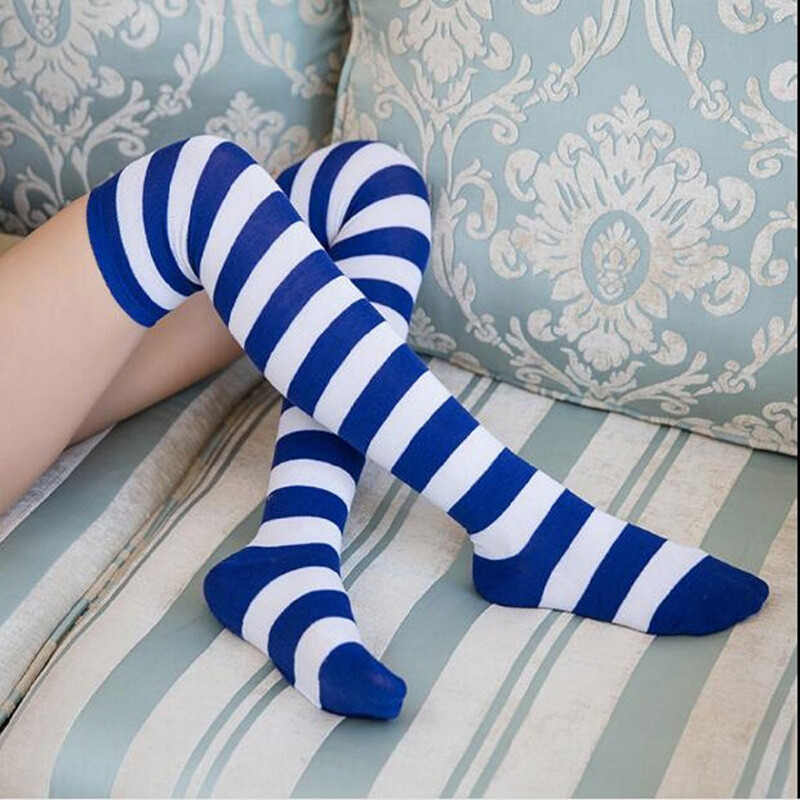 Έγχρωμες ριγέ κάλτσες Ιαπωνικές κάλτσες πάνω από το γόνατο Κάλτσες μόδας για γυναίκες που διατηρούν ζεστές σέξι λεπτές μακριές κάλτσες μαύρες λευκές ριγέ καλτσοδέτες