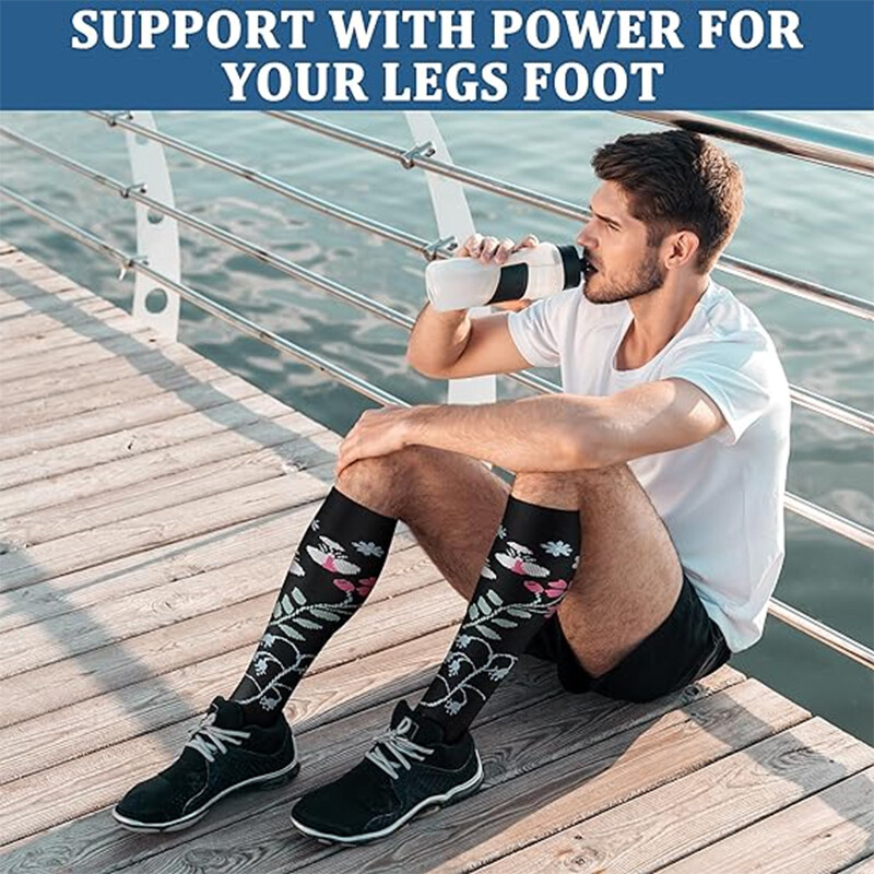 6 pari novih kompresijskih čarapa s cvjetnim uzorkom sportske profesionalne ženske muške čarape edem proširene vene medicinske sestre