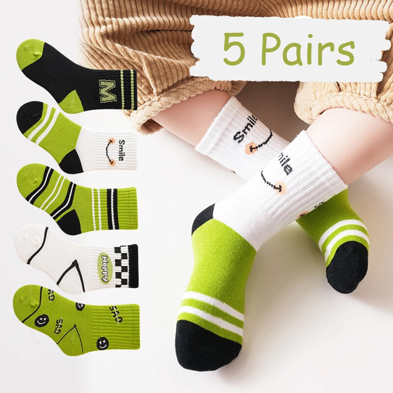 5 ζευγάρια βαμβακερές κάλτσες για αγόρια Παιδικές φθινόπωρο Χειμώνας Παιδικές κάλτσες ρίγες Μόδα Παιδική κάλτσα Αγόρια Κορίτσια Αθλητικές κάλτσες εξωτερικού χώρου 2025 νέο