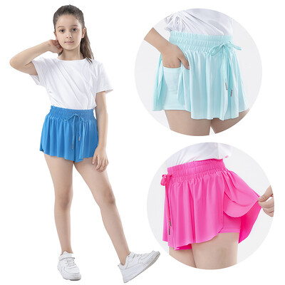 3-15 години Момичета Flowy Shorts Shorts Butterfly Shorts с джоб 2-в-1 Спортни шорти за бягане за деца Активна тренировка Спорт Тенис