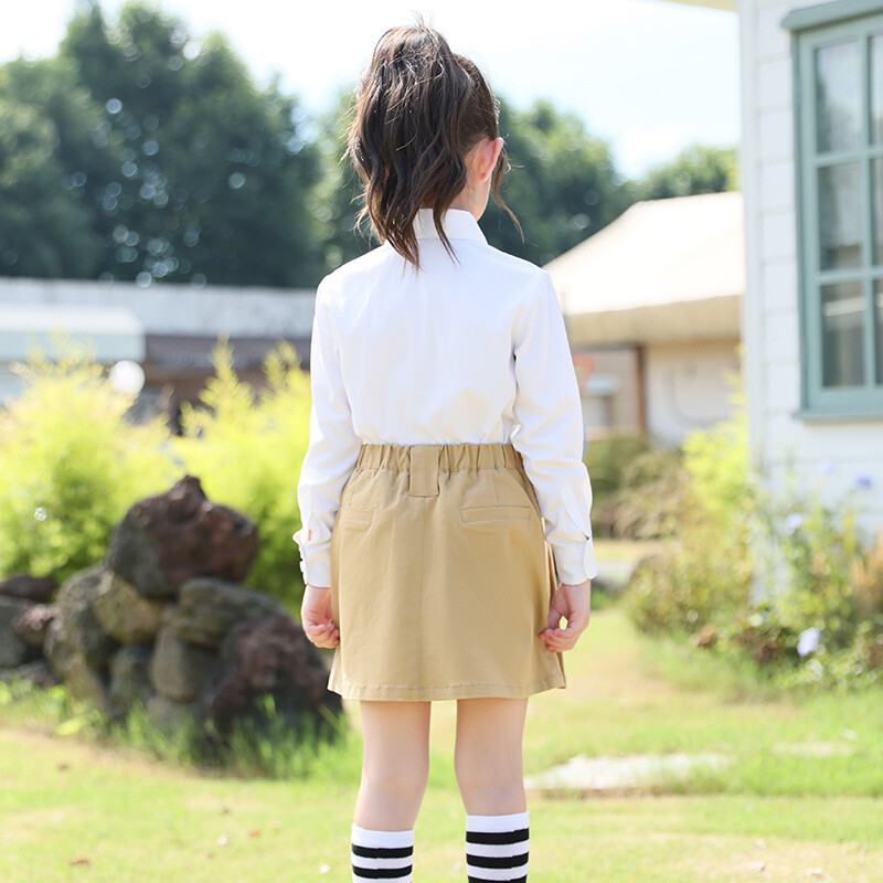 College Preppy Style Bērnu formastērps meitenēm uz skolu Meitenēm Khaki kroku svārki Apģērbi Eleganti bērnu uniforma pusaudzim