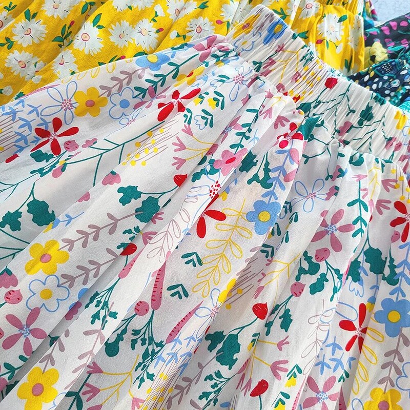 Vaikiški mergaičių klostuoti sijonai Korėjos princesės mergaičių medvilninis margintas didelis sijonas vaikams Gėlėtas pūkuotas sijonas vakarėliui Vaikiški drabužiai