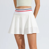 Sieviešu mini kleita ar augstu vidukli ar augstu vidukli, kas paredzēta skriešanai, fitnesa profesionālai ātri nožūstošai divdaļīgai Illusion tenisa svārku bikses