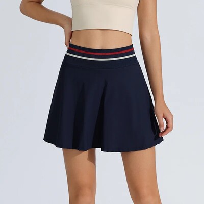 Sieviešu mini kleita ar augstu vidukli ar augstu vidukli, kas paredzēta skriešanai, fitnesa profesionālai ātri nožūstošai divdaļīgai Illusion tenisa svārku bikses