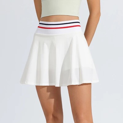 Sieviešu mini kleita ar augstu vidukli ar augstu vidukli, kas paredzēta skriešanai, fitnesa profesionālai ātri nožūstošai divdaļīgai Illusion tenisa svārku bikses