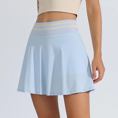 Sieviešu mini kleita ar augstu vidukli ar augstu vidukli, kas paredzēta skriešanai, fitnesa profesionālai ātri nožūstošai divdaļīgai Illusion tenisa svārku bikses