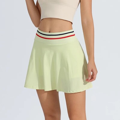 Sieviešu mini kleita ar augstu vidukli ar augstu vidukli, kas paredzēta skriešanai, fitnesa profesionālai ātri nožūstošai divdaļīgai Illusion tenisa svārku bikses