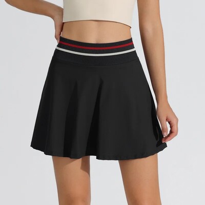 Sieviešu mini kleita ar augstu vidukli ar augstu vidukli, kas paredzēta skriešanai, fitnesa profesionālai ātri nožūstošai divdaļīgai Illusion tenisa svārku bikses