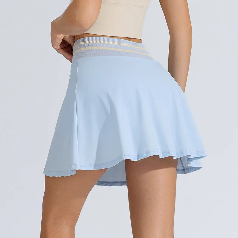 Sieviešu mini kleita ar augstu vidukli ar augstu vidukli, kas paredzēta skriešanai, fitnesa profesionālai ātri nožūstošai divdaļīgai Illusion tenisa svārku bikses